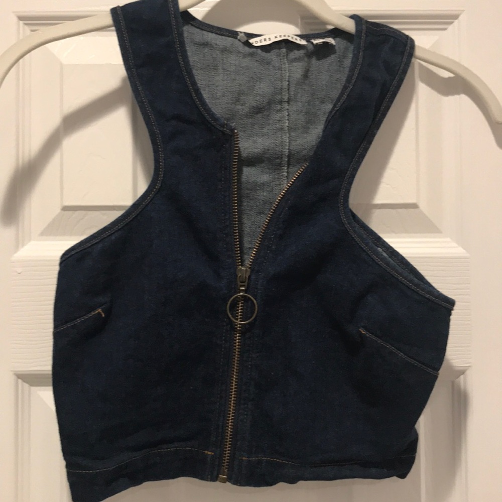 Denim front zip crop top